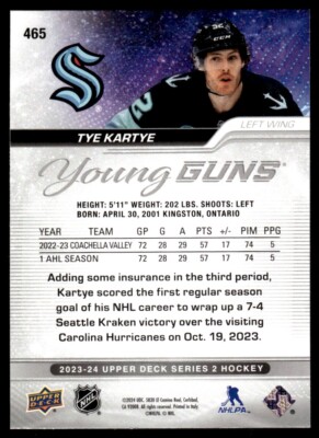 Tye Kartye Rookie 2023-24 Upper Deck Young Guns #465 Hockey Card