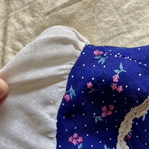 VTG 70s GunneSax Prairie Sun Dress PoetSleeve Navy/Pink Floral Corset Top Size7 - Picture 7 of 24