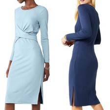 Nine West Plus Light Blue Ribbed Dress 2XL NWT Long Sleeves Waist Detail Stretch