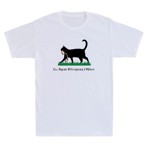I'll Tread Wherever I Want Funny Cat Bite Snake Meme Quote Vintage Men's T-Shirt - Picture 3 of 8