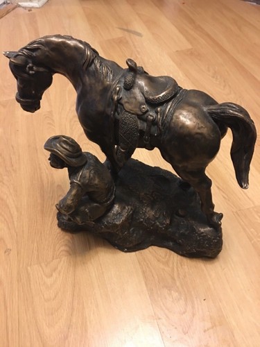 1974 Austin Productions Artist Signed Western Cowboy And His Horse Cast Metal - Picture 4 of 6