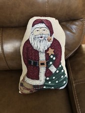Vintage Needlepoint Tapestry Christmas Santa Claus With Tree Pillow 16 X 11