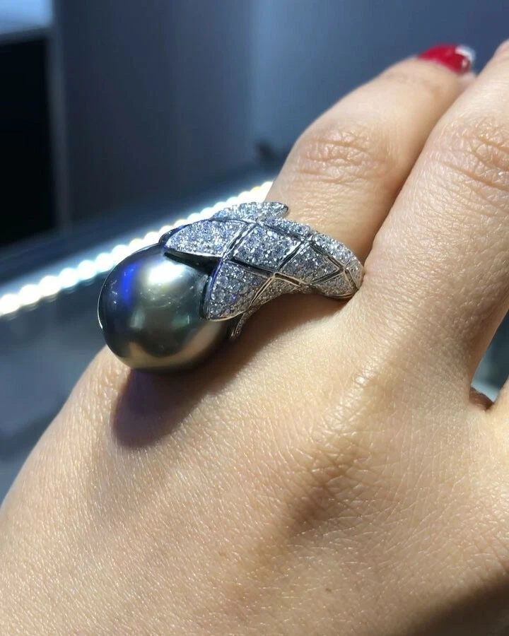 Beautiful Peacock Color Cultured Pearls With Shiny Pave CZ Womens Wrap Fine Ring - Image 2 of 4