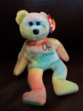 Peace Bear Beanie Baby TY Original Beanie With Swing and Tush Tag Great Colors