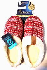 Isotoner Womens Clog Slippers Slip On Knit Nordic Faux Fur Red - Sz S/M 6.5-7