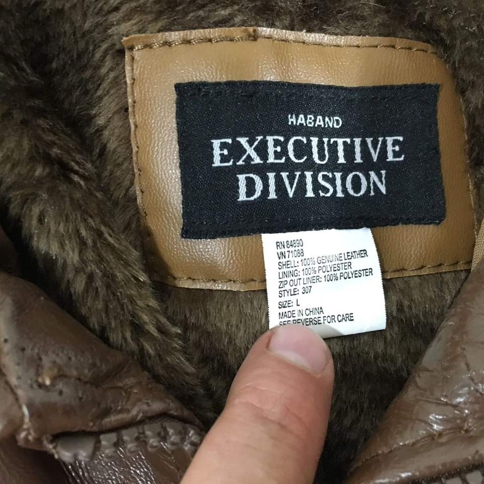 Haband Executive Brown Patchwork Leather  WINTER Jacket Fleece LINED Coat L - Image 2 of 4