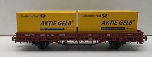 Electrotren H0 1528 Rungenwagen m. Container "Aktie Gelb" DB neuwertig m.OVP TOP | Zustand: Neu