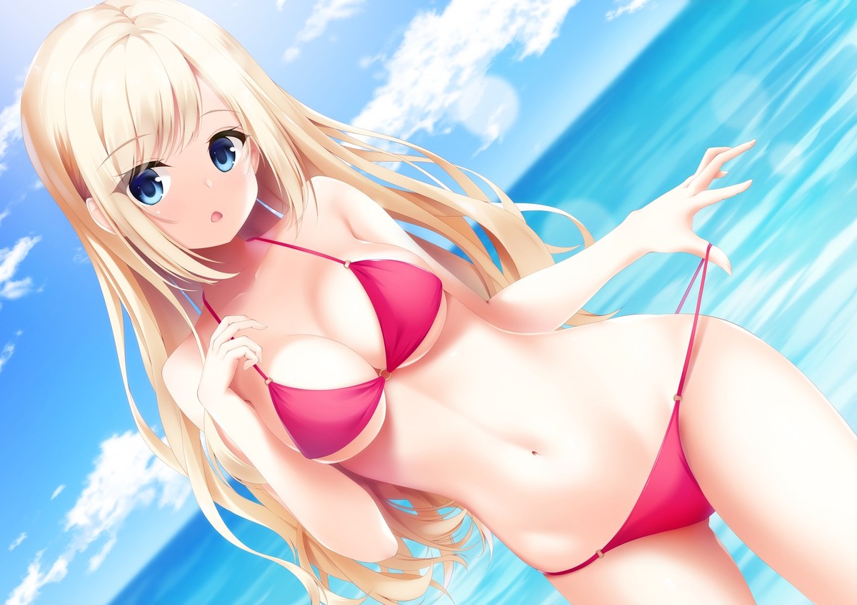 Anime girls bikini long hair blonde blue eyes Playmat Game Mat
