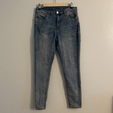 7 Seven For All Mankind Womens 10 Skinny Jeans Pearl Accents High Rise Stretch