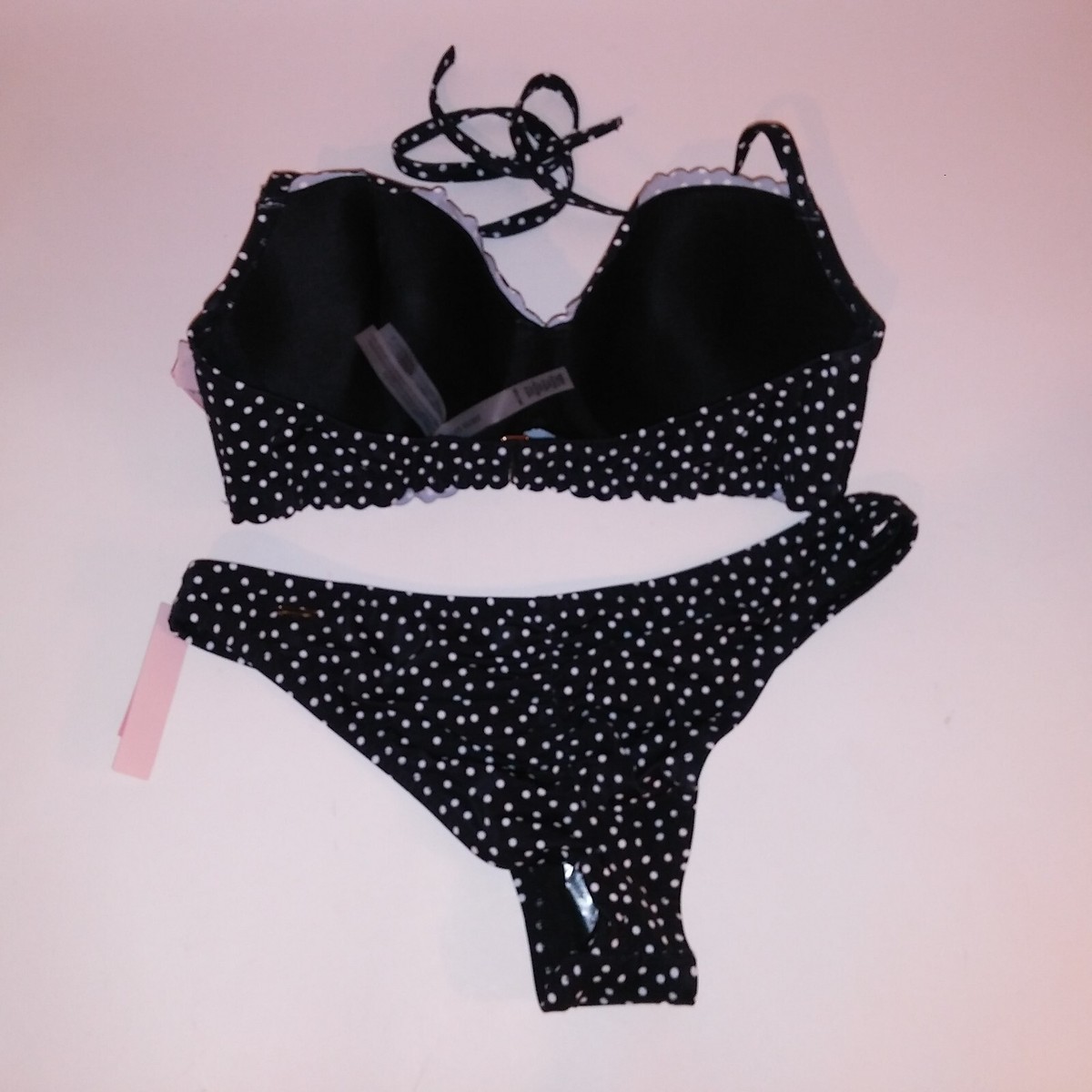 Victoria Secret Swim Bikini 38C Top Large Bottom Black White
