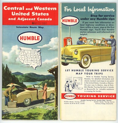 Vintage 1951 Central & Western United States Road Map   Humble Oil & Refining Co