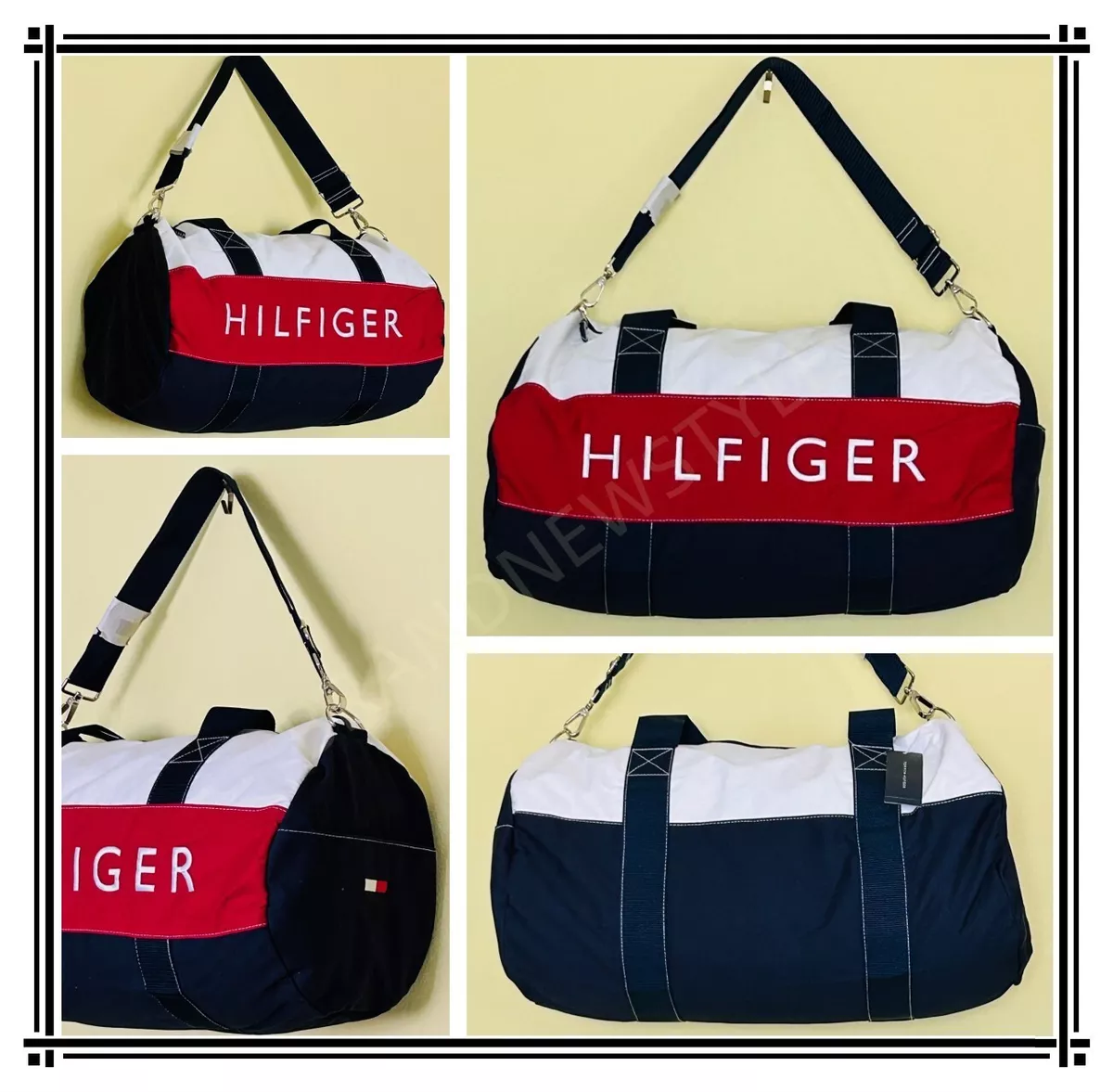 TOMMY HILFIGER Large NAVY BLUE RED WHITE DUFFLE BAG GYM BAG NEW