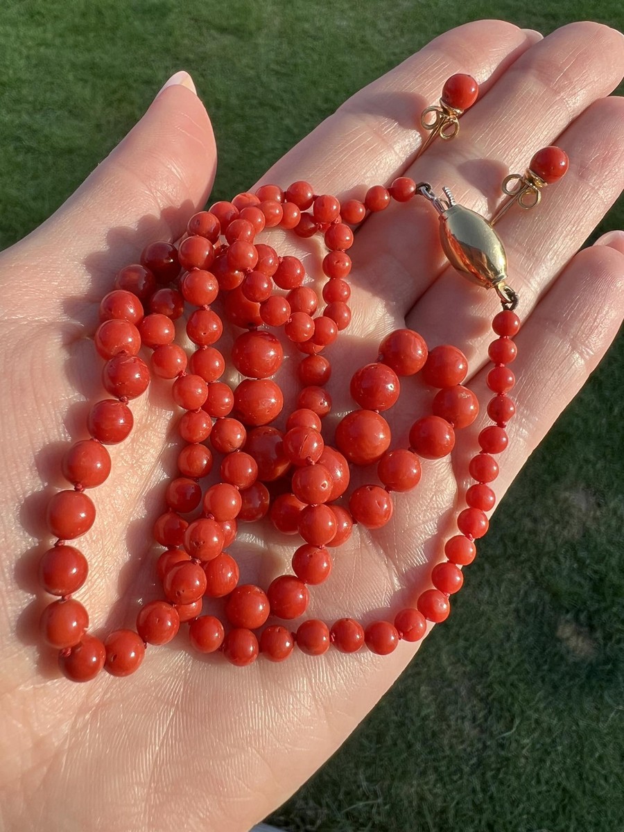 Vintage Set Necklace Stud Earrings Rose Gold 750 18K 26