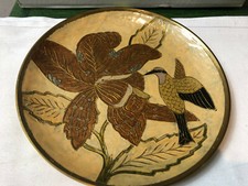 Vintage Brass Plate With Enamel cloisonne Design Decor of Bird -20.3cm Diameter