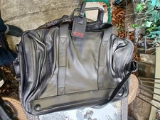 TUMI Expandable Organizer Brief Case Black Leather Carry On Bag