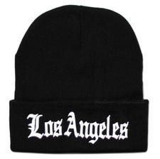 Los Angeles LA "Shot Gun" Logo Beanie Hat - Unisex Black Winter Knit Cap, One Size Fits Most