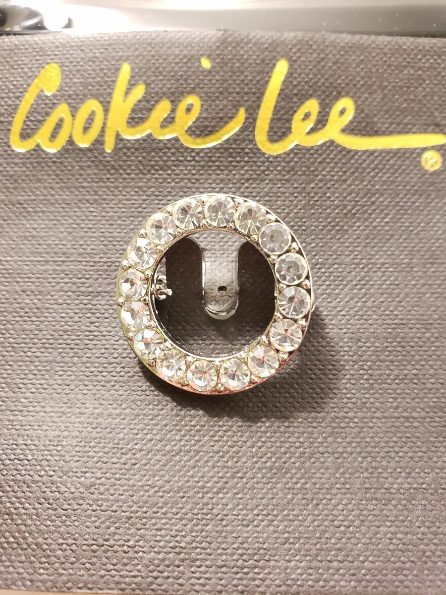 New Cookie Lee Pin Genuine Crystals Clear Crystal Circle Pin 1" Pin