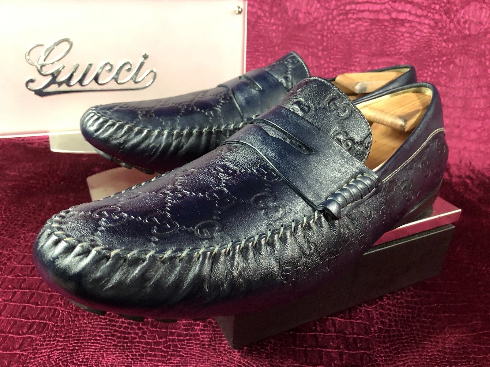 Pilotes Gucci Supreme bleus pour hommes taille 11,5 G/12,5 US fabriqués en ITALIE