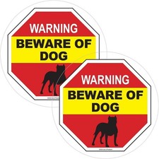 12 Pack - Beware of Dog Sign, Warning Window Stickers 5 Inches Round - Dogs