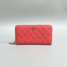 Chanel Classic Caviar Pink Zippy Long Zip Around Wallet Silver CC Hardware AUTH