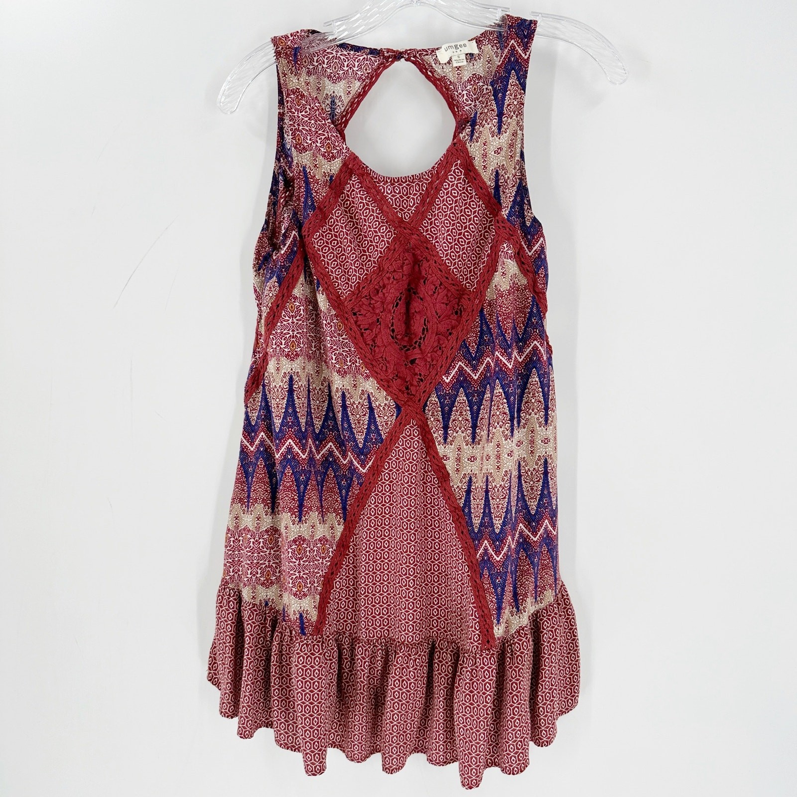 Umgee Patchwork Boho Keyhole Ruffle Tunic Mini Dr… - image 1