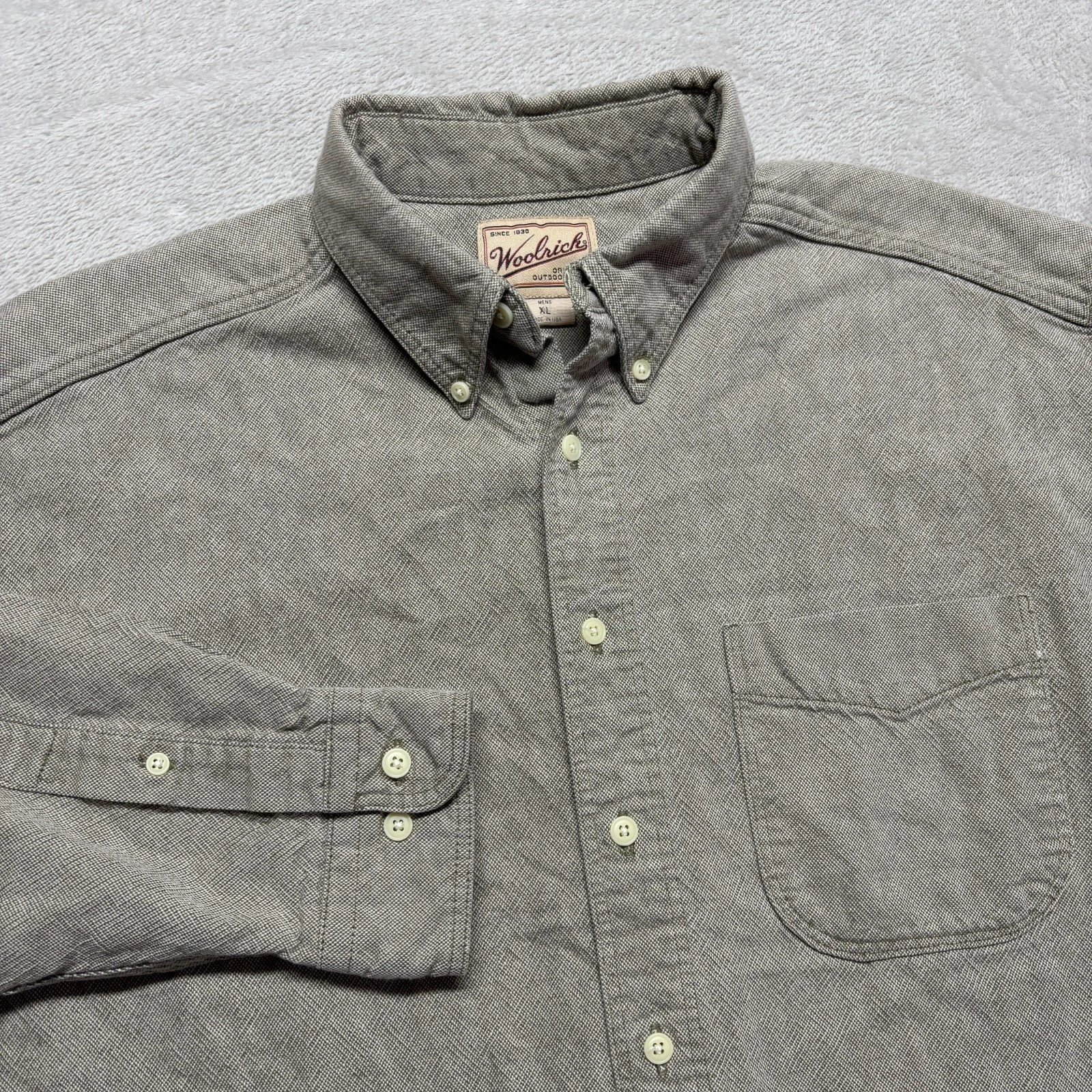 Woolrich Button Up Shirt Mens XL Twill Long Sleeve Outdoor Gray USA Workwear