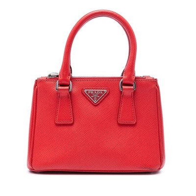 Prada Mini Saffiano Lux Galleria Double Zip Satchel Pre-Loved Rot