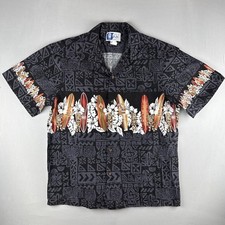 RJC Hawaii Aloha Shirt Mens L Surfboard Hawaiian Camp Shirt USA Made