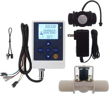 Water Flow Control LCD Display G1"Flow Sensor Meter G1"Solenoid Valve 12V Power