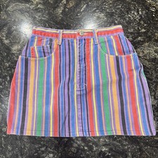 Vintage JeanJer By Jordache Women's Colorful Pinstripe Jean Skirt Size 7/8