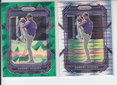 2 - 2023 Prizm GABRIEL HUGHES Green Cracked Ice + Silver Pulsar Rockies #152