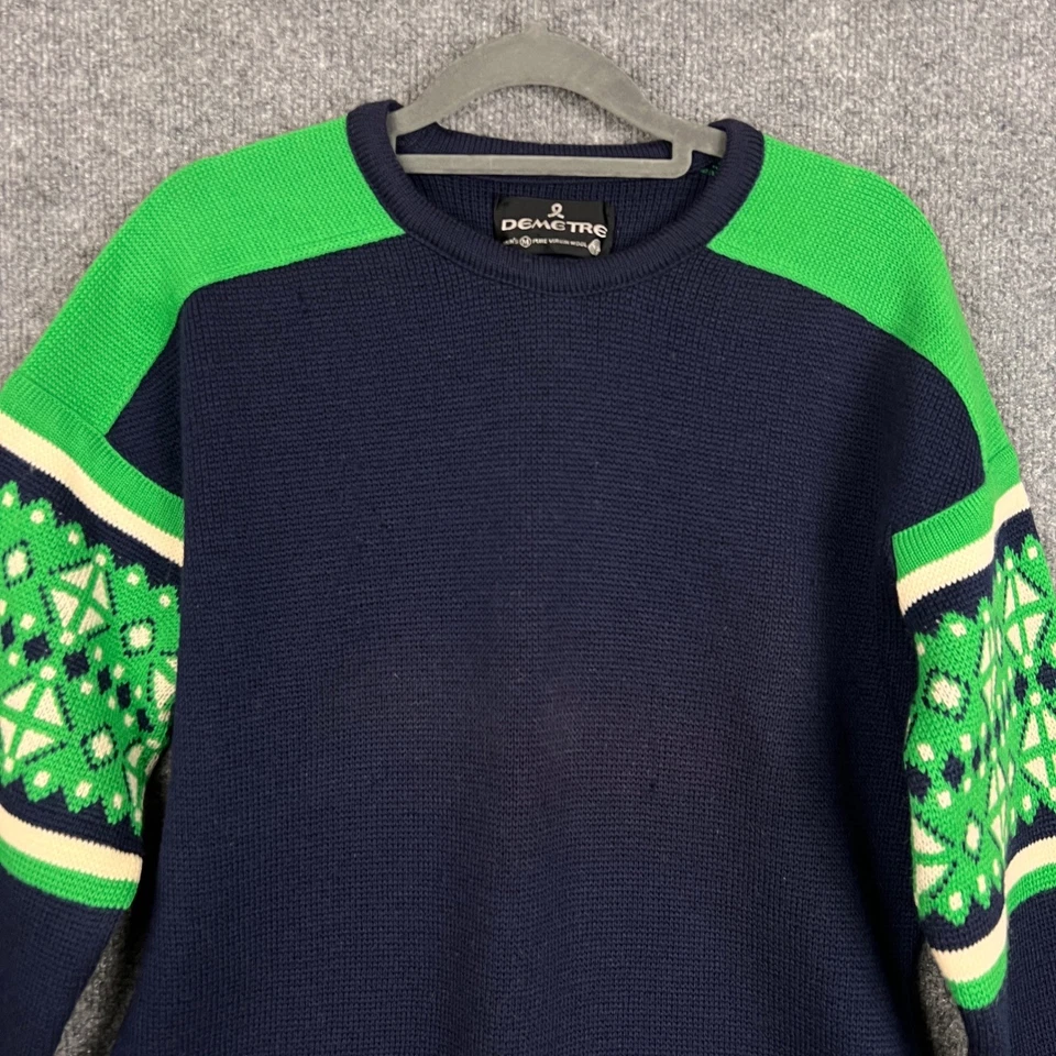 Suéter de esquí DEMETRE para hombre pura lana virgen Fair Isle talla mediana verde marino Foto 3 de 4