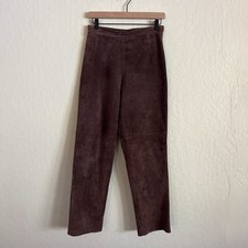 Vintage 90s Terry Lewis Suede Leather High Rise Straight Leg Pants 8 Chocolate