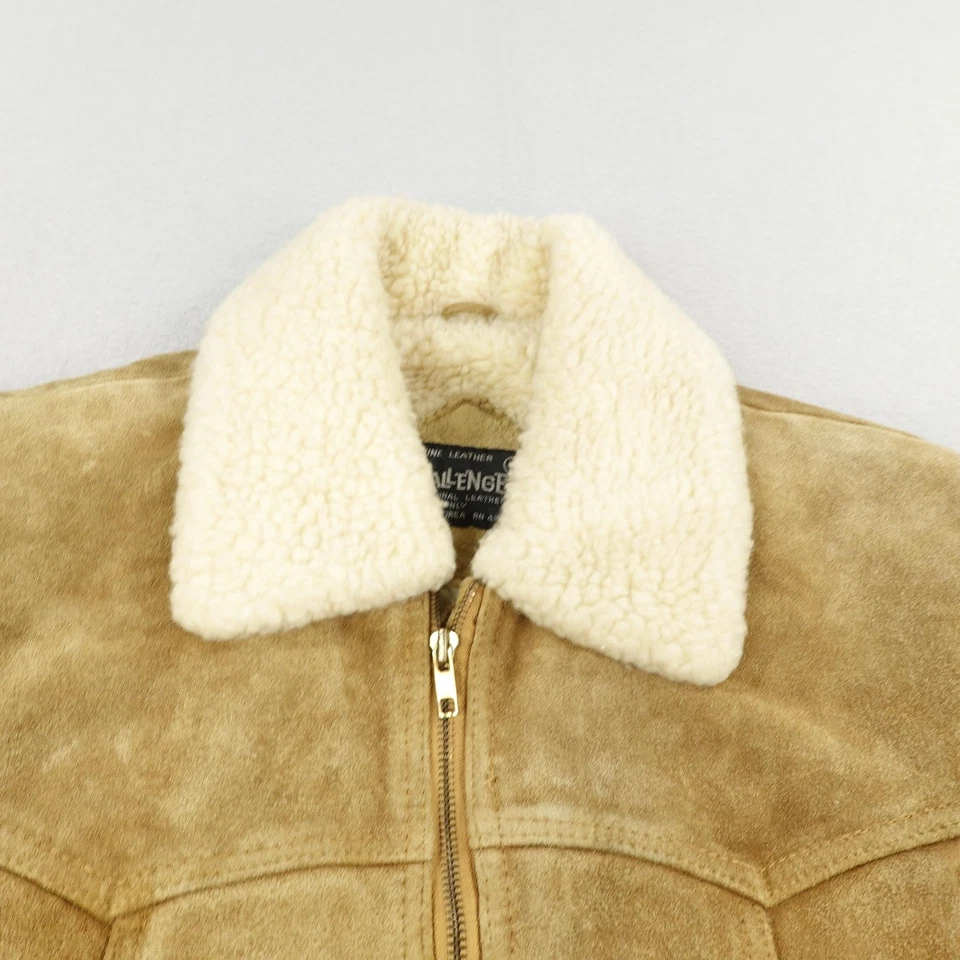 Chaqueta Challenger De Colección Para Hombres 38 Cuero Gamuza Tostado Forrado Sherpa Abrigo de Piloto Años 70 Foto 2 de 4