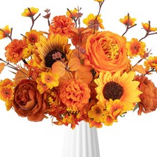 Artificial Fall Flowers Fake Fall Orange Sunflowers Silk Flowers Arrangement ...