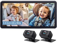 2-Kids Baby Car Camera 6.9in Dual Rear Seat Monitor 1080P USB Ultrawide Display