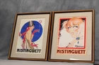 Pair Vintage Framed Charles Gesmar Mistinguett Advertising Prints Pictures 1920s