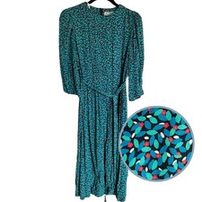 Vintage Womens 00/XS Ditsy Floral Tie Waist Midi Dress Retro Prairie Country