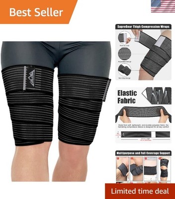 Elastic Thigh Support Sleeves - 2 Pack Black Compression Wraps for All-Day Use