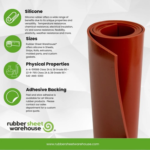 Rotoli Strisce Gomma Siliconica Spessore 1/8'' x 3" Larghe x 10ft Lunghe Alta Temp - Foto 7 di 9