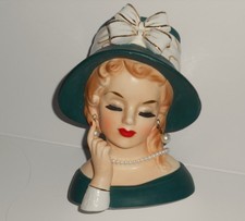 RARE DBL BOWS RELCO XLG 7" Lady HEADVASE HAT HAND HEAD VASE ATOMIC DESIGN
