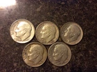 LOT OF 5 ROOSEVELT DIMES 1960-D 1961-D 3X 1962-D SILVER DIMES
