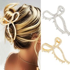 Rhinestones Hair Claw Clips Gold Bow Hair Clips Metal Claw Barrettes Fancy Ha...