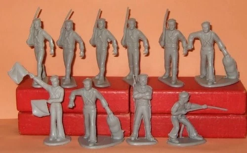 10 Old 1950's Marx 45mm GRAY SAILORS For Some of the Marx Military Playsets