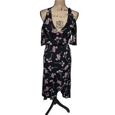 Flynn Skye Floral Cold Shoulder Midi Dress Wrap Style Party Cocktail Dress Small