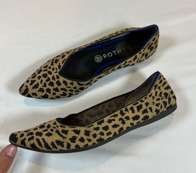Rothys Ballets Flats Womens 11 Tan Black Textile Leopard Print Pointed Toe Prep