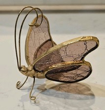 Vintage Stained Purple Crackle Glass  Butterfly Sun Catcher 3 x 3.75"T