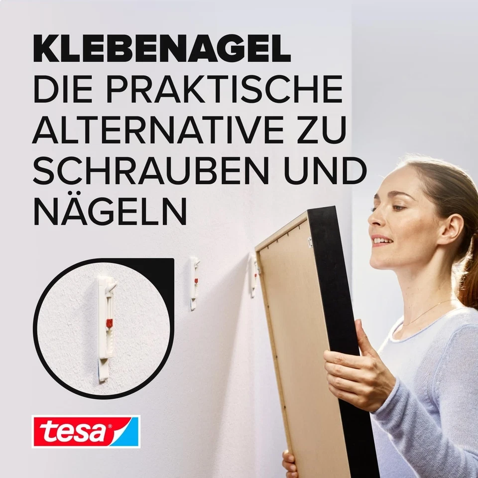 4 tesa Klebenagel für Tapeten und Putz verstellbar Powerstrips Nagel - Bild 2 von 4