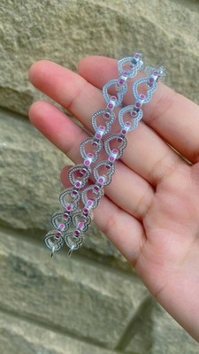 925 Sterling Silber nagelneues handgefertigtes Herz Stil Armband mit rosa Stein