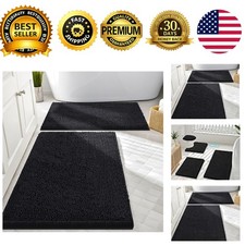 Chenille Bathroom Rug Set 2 Piece Black 30x20 24x16